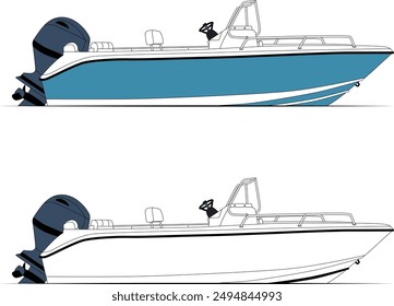 Fishing boat color printable design, vector art, line art and illustration