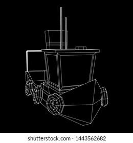 Fishing boat. Commercial fishing trawler for industrial seafood production. Vintage marine ship, sea or ocean transportation concept. Wireframe low poly mesh vector illustration