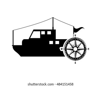 fishing boat and compass  icon