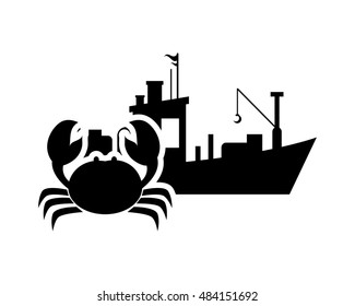 fishing boat and crab icon