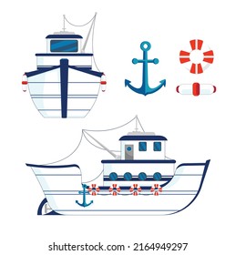 Fishing boat design elements bright flat 