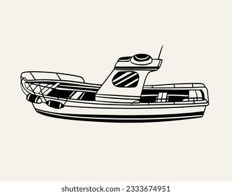 fishing boat of drawing ink sketch for poster, art print, art collection