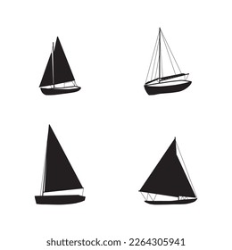 Fishing boat drawing set isolated on white. Colorful icon collection. Small ships in cute flat design. Kid toy style. Vector illustration.