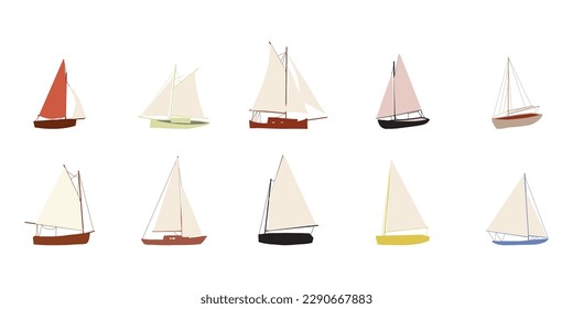 El dibujo de un barco pesquero está aislado en blanco. Colorida colección de iconos. Pequeños barcos con un diseño plano adorable. Estilo de juguete infantil. Ilustración vectorial.