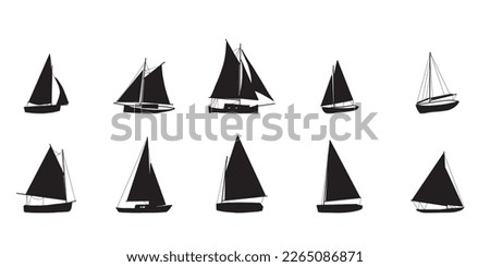 Fishing boat drawing set isolated on white. Colorful icon collection. Small ships in cute flat design. Kid toy style. Vector illustration.