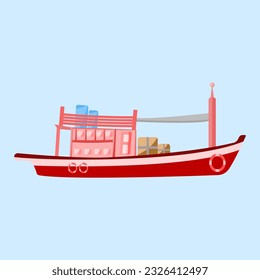 Fishing boat, boat for fisherman, angler in flat vector illustration design