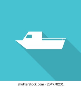 fishing boat flat icon with long shadow.