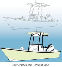 Fishing boat front view, vector, Illustration and line-art