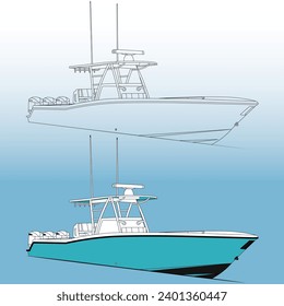 Fishing boat front view, vector, Illustration and line-art