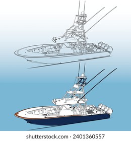 Fishing boat front view, vector, Illustration and line-art
