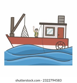Fishing boat going out to catch fish with fishermen.