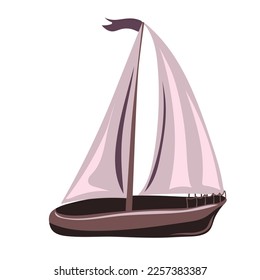 Fishing boat. Hand drawn boat with sail isolated on white. Vector illustration