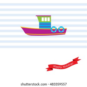 fishing boat happy holidays greeting card