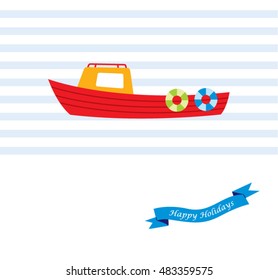 fishing boat happy holidays greeting card