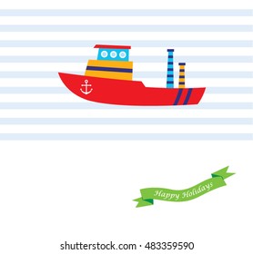 fishing boat happy holidays greeting card