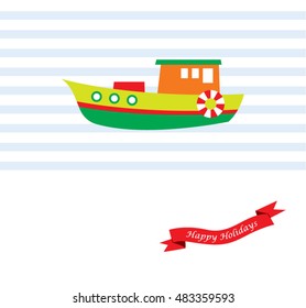 fishing boat happy holidays greeting card