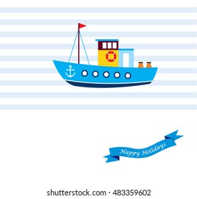 fishing boat happy holidays greeting card