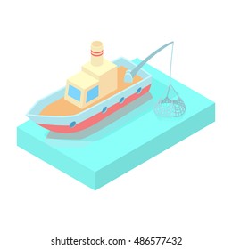 Fishing boat icon in cartoon style isolated on white background vector illustration