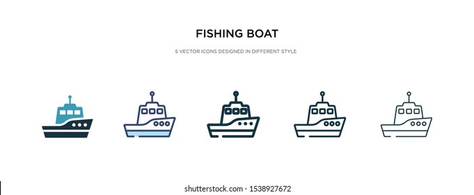 Fishing Boat Icon In Different Style Vector Illustration. Two Colored And Black Fishing Boat Vector Icons Designed In Filled, Outline, Line And Stroke Style Can Be Used For Web, Mobile, Ui