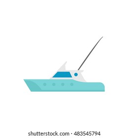 Fishing boat icon in flat color style. Sport water sea lake river attracts recreation ship transportation transport