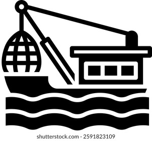 Fishing Boat Icon Glyph Vector Illustration