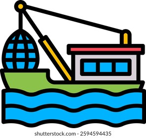 Fishing Boat Icon Lineal Color Vector Illustration