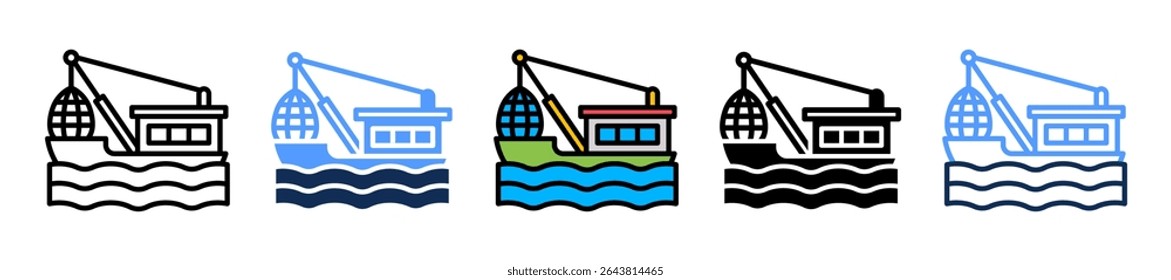 Ícone de barco de pesca Ilustração de vetor múltipla