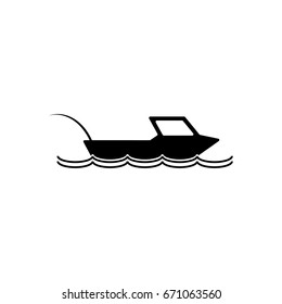Fishing boat icon. Silhouette vector illustration. Flat design