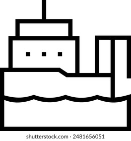 Ikone des Fischerbootes. Dünnes lineares Design isoliert auf weißem Hintergrund