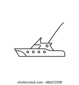 Fishing boat icon in thin outline style. Sport water sea lake river attracts recreation ship transportation transport