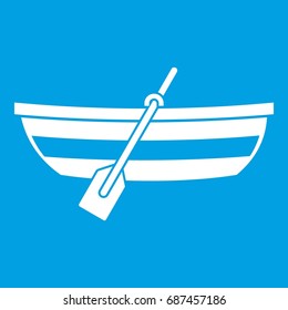 Fishing boat icon white isolated on blue background vector illustration