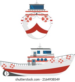 Fishing boat icons bright red white side view front view