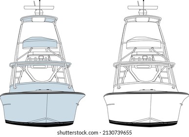 Fishing Boat line art with color and black and white