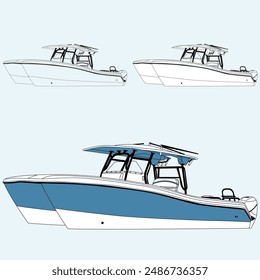 Fishing Boat Line Art Illustration One Color 