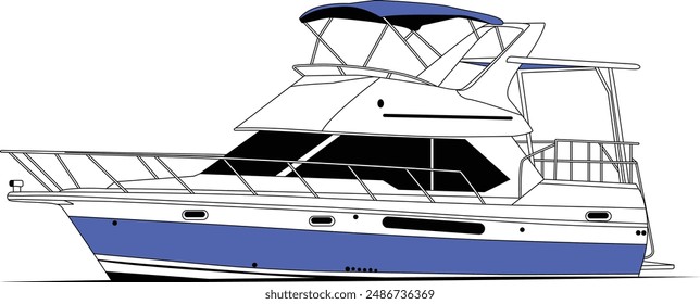 Fishing Boat Line Art Illustration One Color 