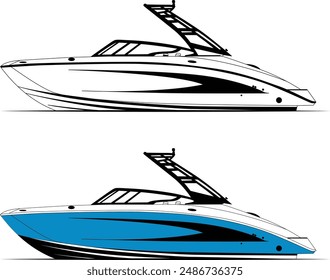 Fishing Boat Line Art Illustration One Color 