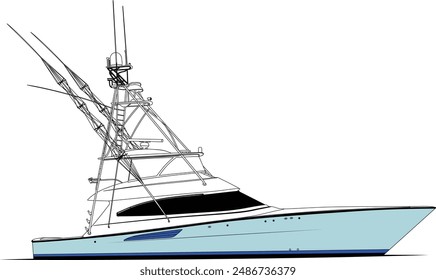 Fishing Boat Line Art Illustration One Color 