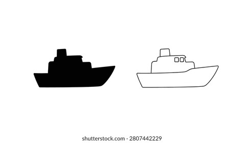 Fishing boat and line drawing black silhouette