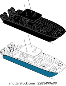 Fishing Boat Line Drawing vector and illustration for 
 with color.