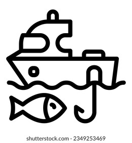 Fishing boat line icon. Sailboat and fish vector illustration isolated on white. Fishing yacht outline style designed for and app.