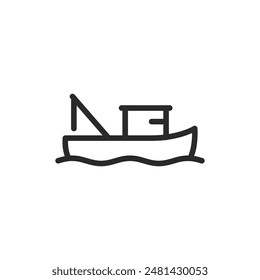 Fishing boat, linear style icon. Vessel for fishing. Editable stroke width