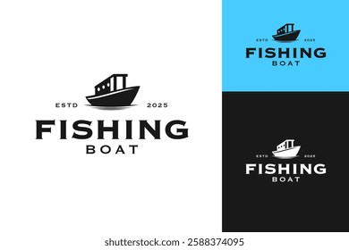 Fishing boat logo design template vector illustration idea