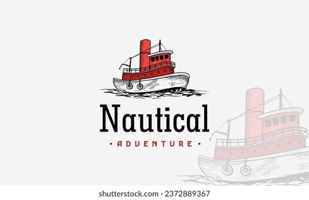 Logo-Design für Fischereifahrzeuge, Vektorvorlage für handgezeichnete Boote, Vektorgrafik