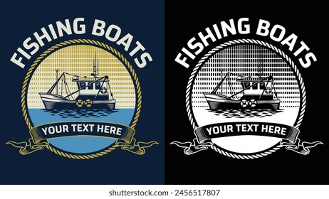 Fishing Boat Logo Design in Vintage Style