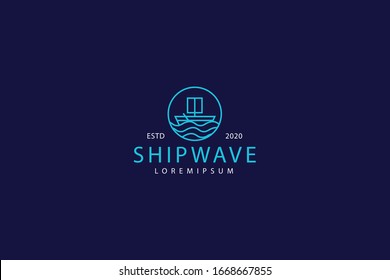 the fishing boat logo is at sea. Modern outline design illustration of a ship sailing on the sea. Vector line art icon template