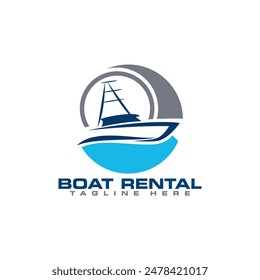 Fishing Boat Nautical Rental Logo Design Template Vector Graphic Branding