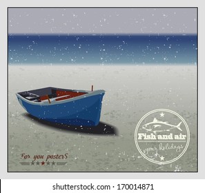 Fishing boat on the beach, vector background