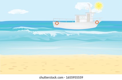Fishing boat on sea. vector illustration