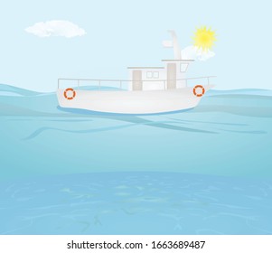 Fishing boat on sea. vector illustration