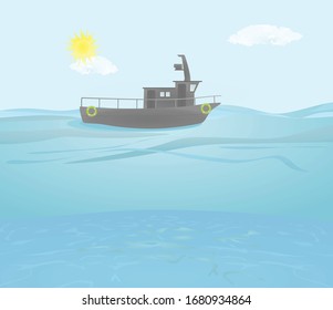 Fishing boat on sea. vector illustration